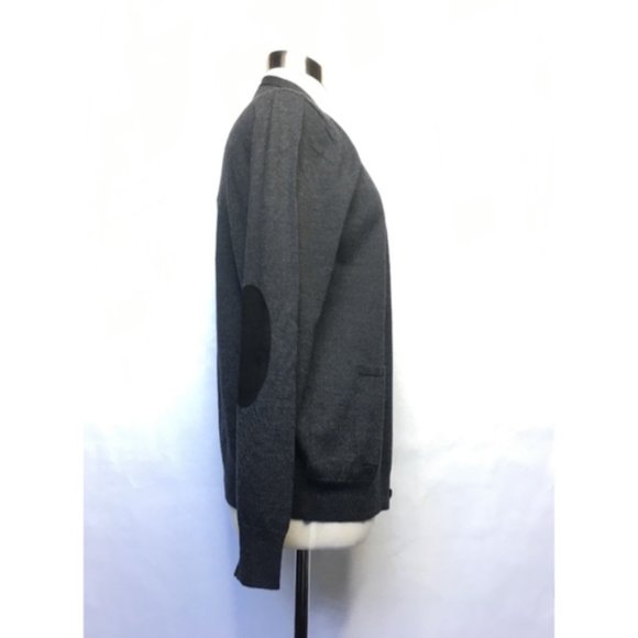 Burberry Mens Charcoal Merino Wool Cardigan With Lamb Suede Elbow Patches - Picture 4 of 7